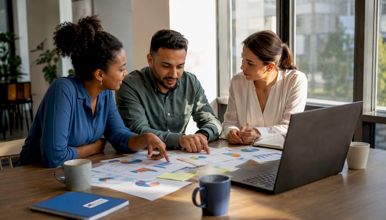 Het retailteam overlegt over de invoering van een geïntegreerde commerce-strategie.