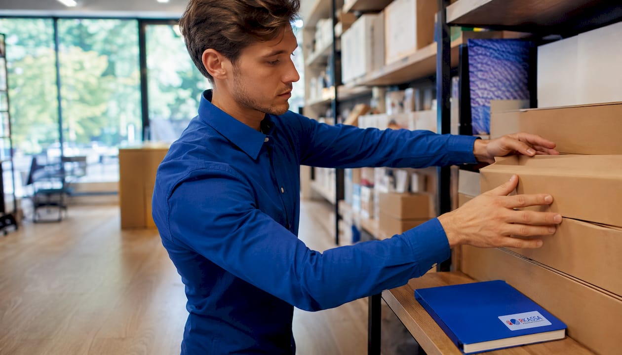 Een medewerker scant de barcodes van de voorraad in het magazijn.