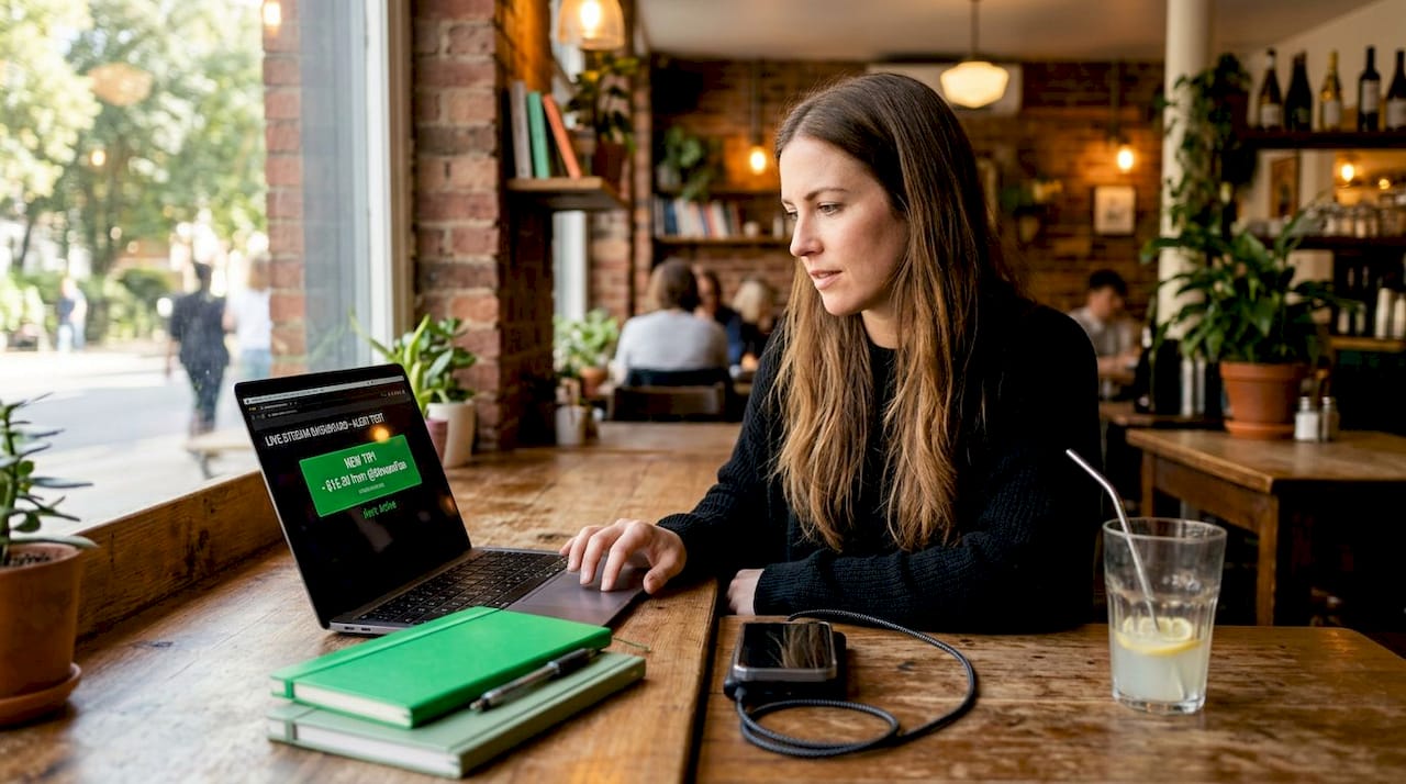 Woman testing livestream tip alert setup