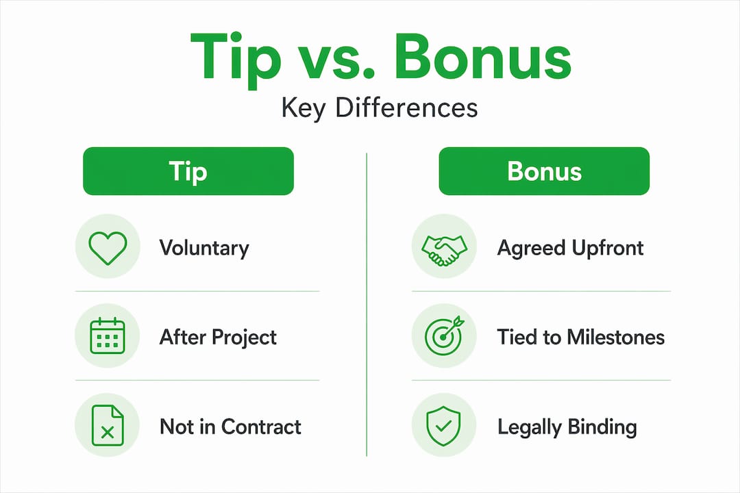 Infographic comparing tip and bonus attributes