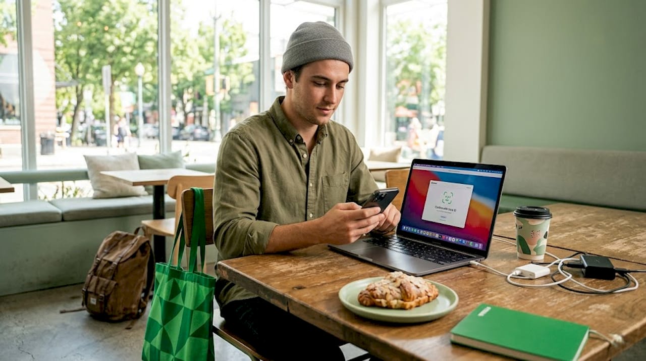 Freelancer verifying tip payment at café