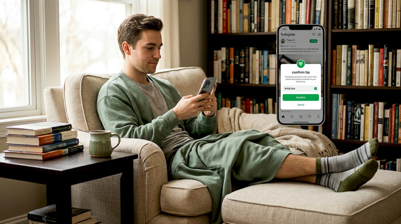 Supporter tapping creator tipping link on phone