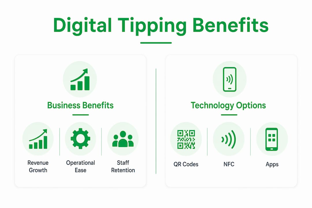 Infographic comparing business benefits and technology types