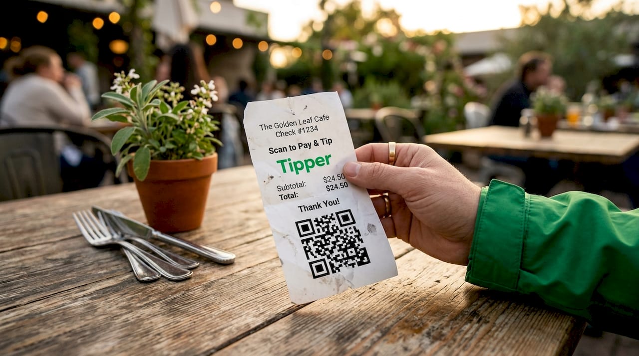 Hand holding receipt with visible QR code