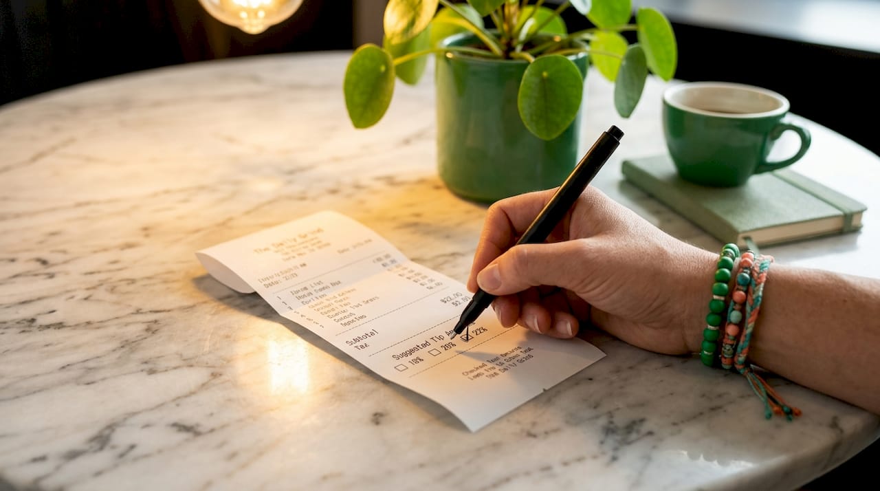 Close-up receipt showing tip suggestions