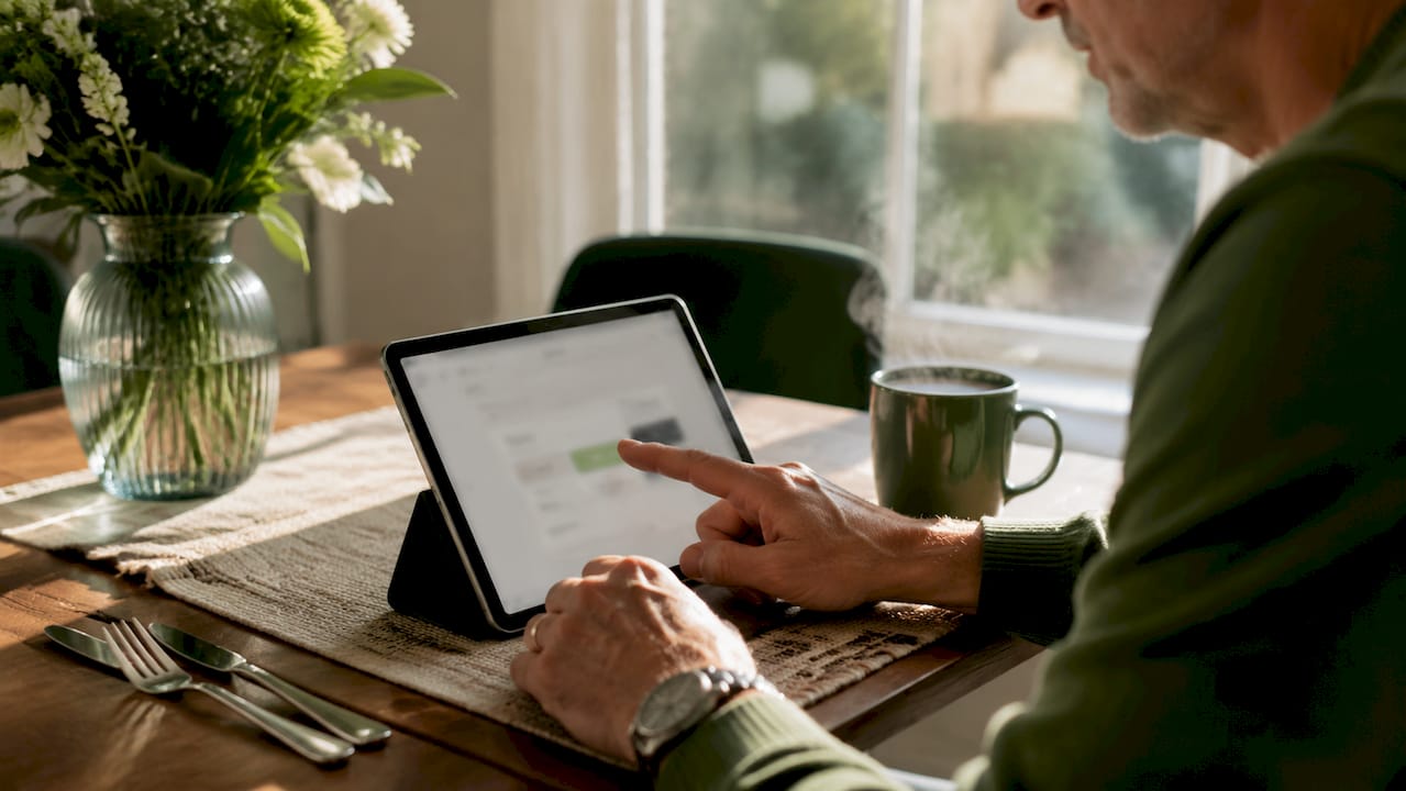 Hands interacting with digital tipping tablet interface