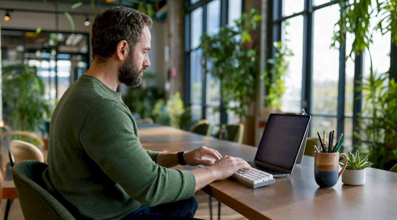 Developer hands typing with tech notes and monitor