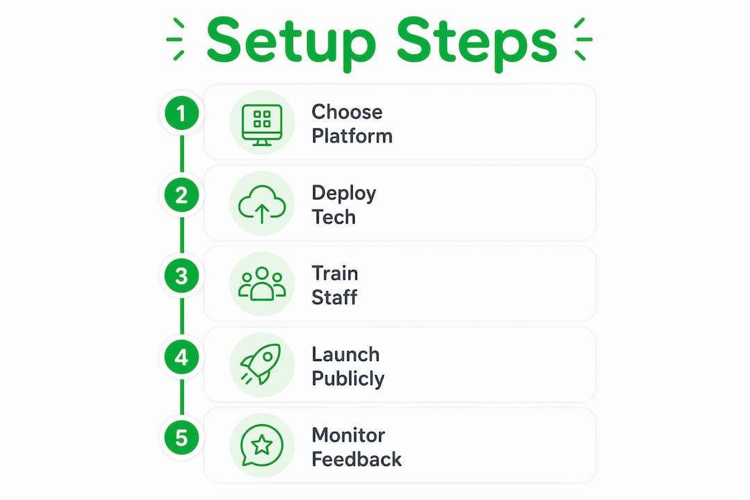 Infographic illustrating step-by-step cashless tipping setup process
