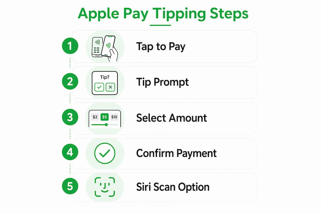 Infographic illustrating Apple Pay tipping process steps