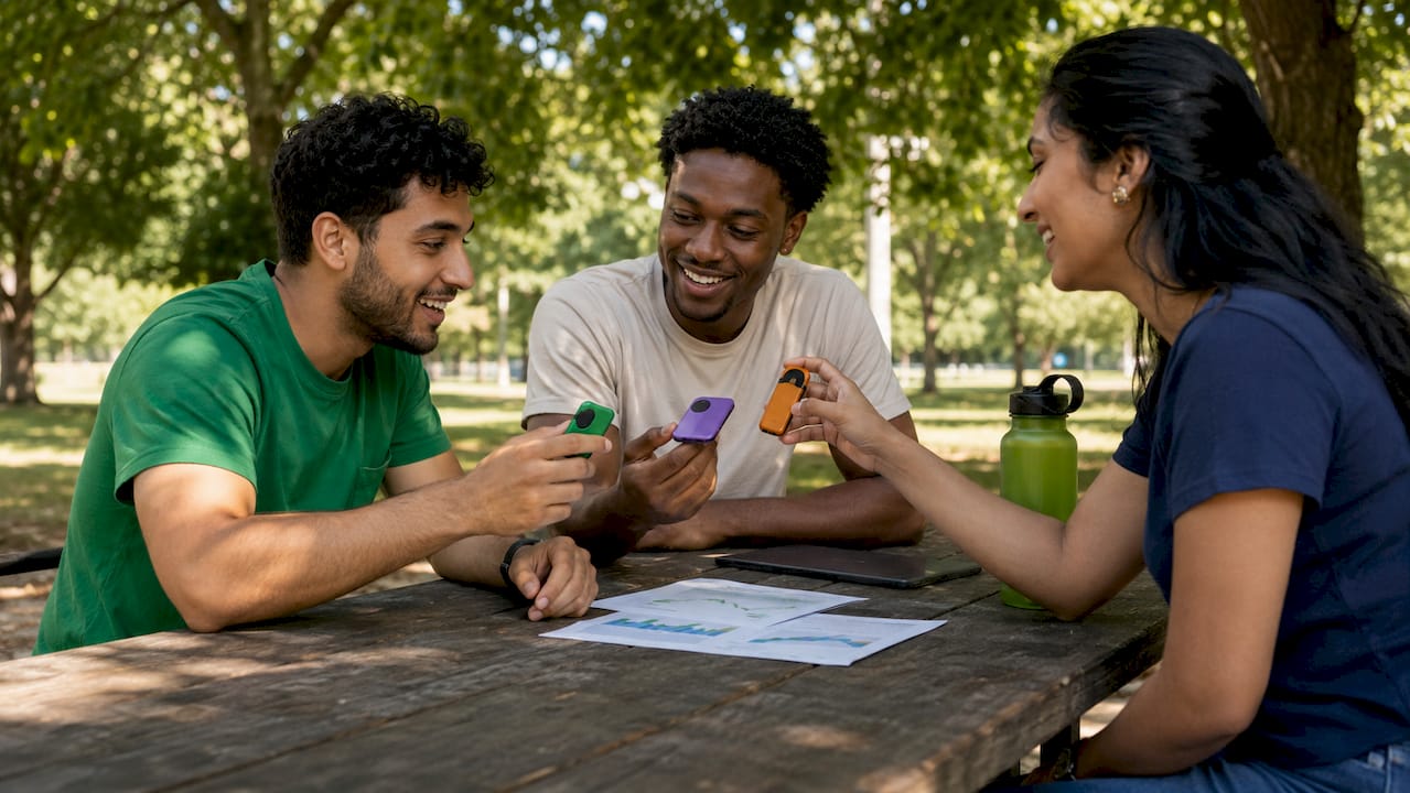 Hands exchanging blockchain wallets