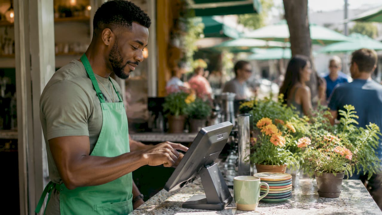 Barista using digital tipping interface on POS