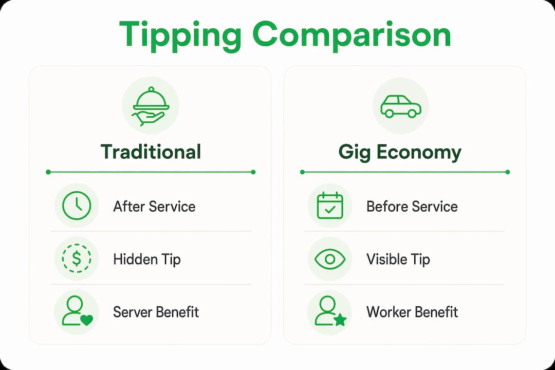 Infographic comparing traditional and gig economy tipping