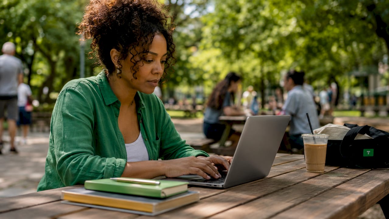 Person typing tip acknowledgment on laptop in coworking space