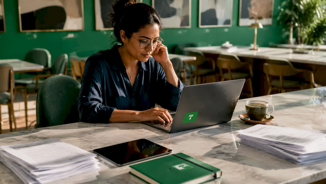 Freelancer setting up tip option on laptop in office