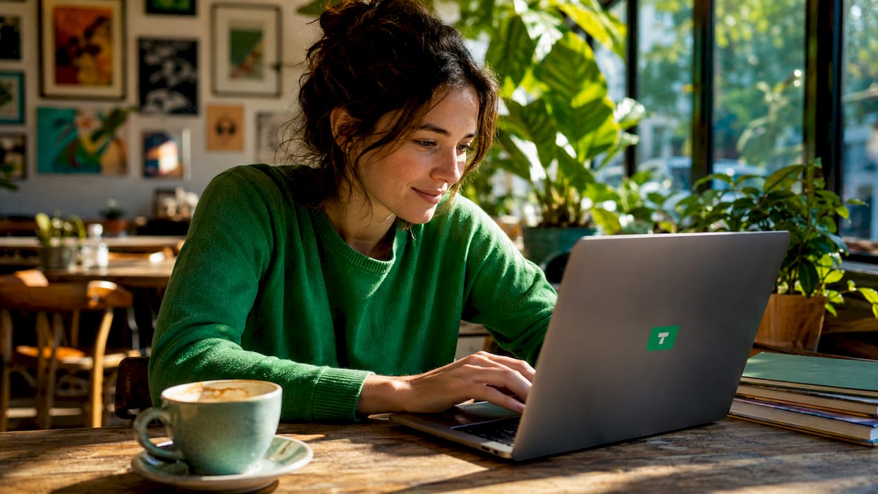 Person configuring tip button on laptop