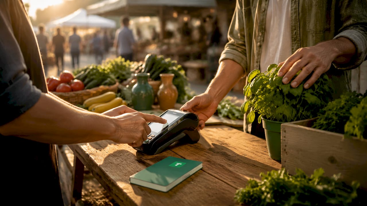 Hands adjusting tipping presets on POS device