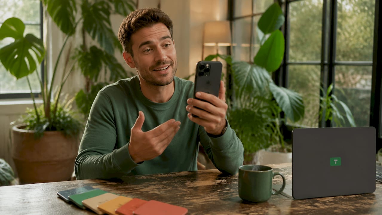 Creator recording personalized thank-you video message at home