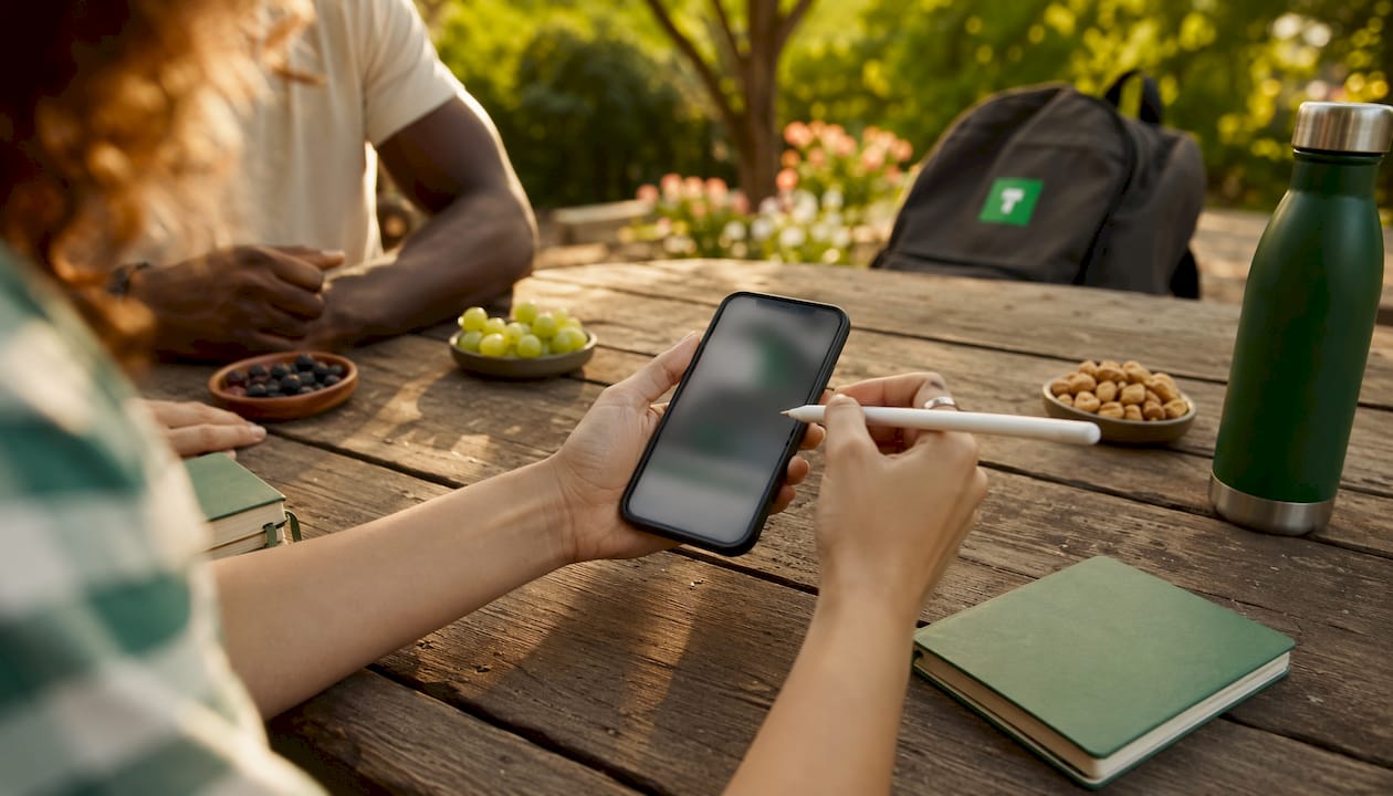 Hands interacting with digital tipping app on smartphone