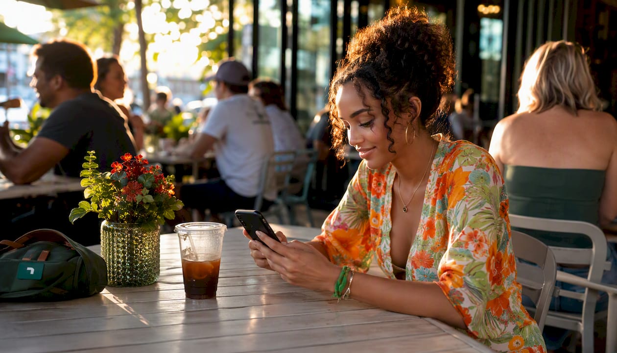 Hands scrolling tipping page on smartphone
