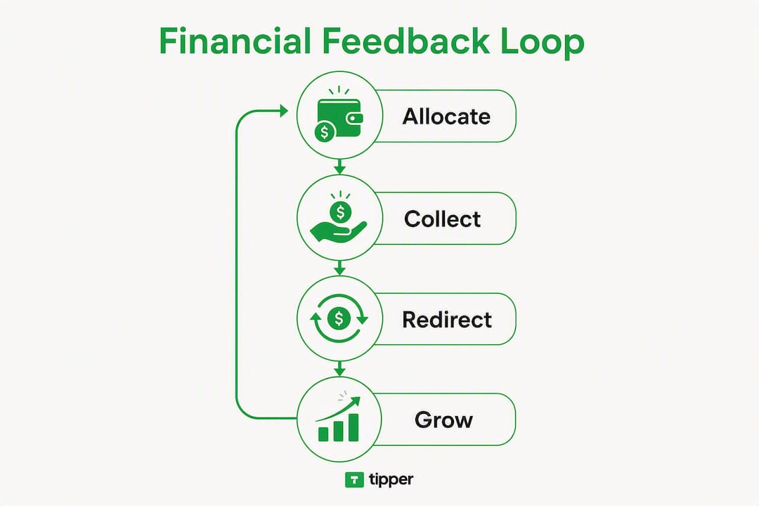 Infographic illustrating financial feedback loop steps