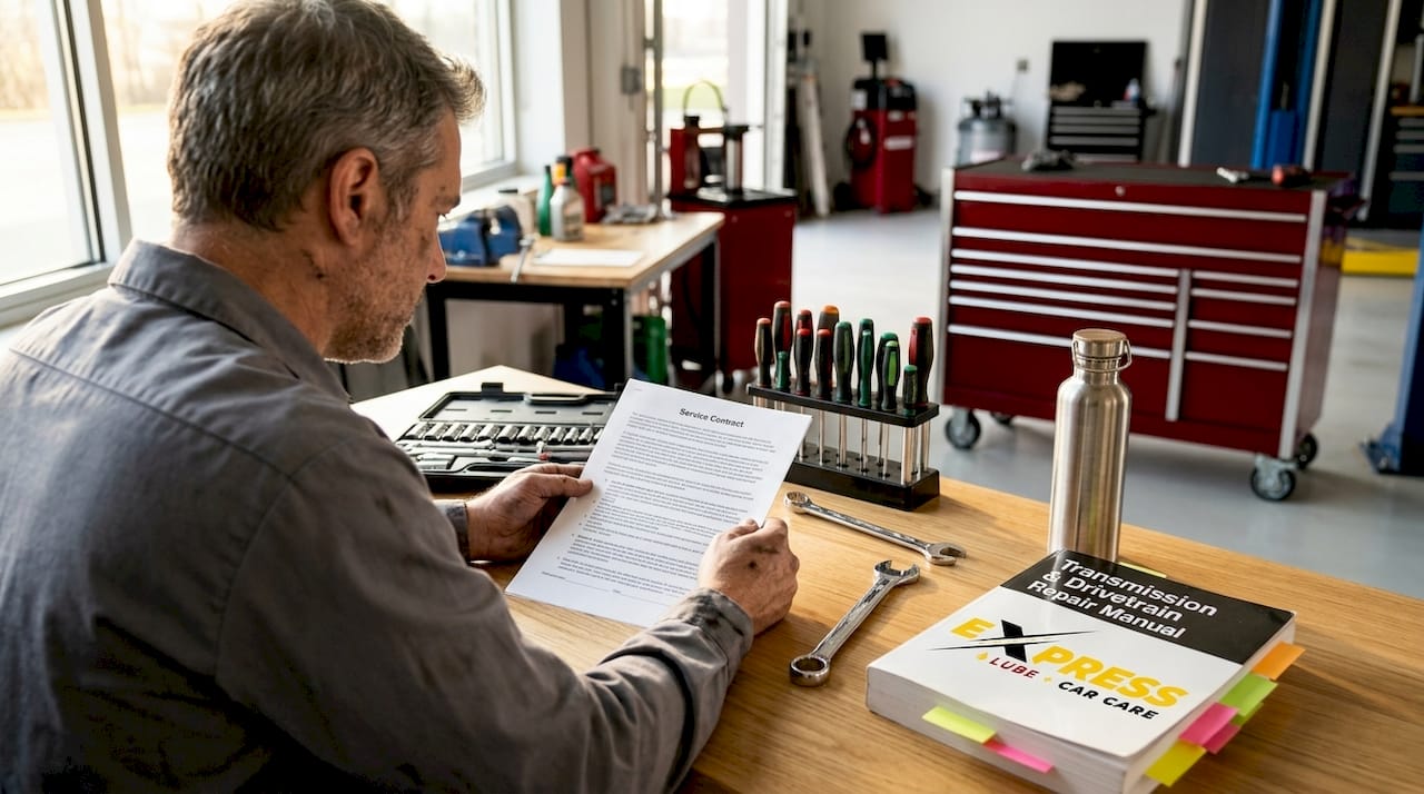 Mechanic reading service contract at workbench