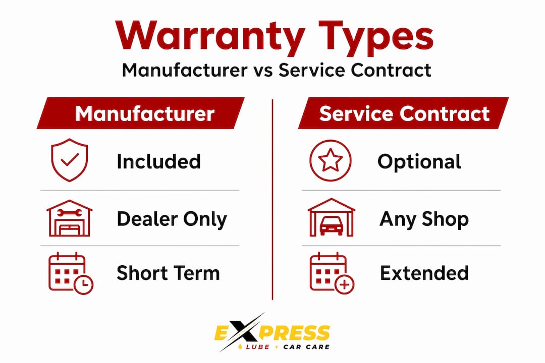 Infographic comparing manufacturer and service contract warranties