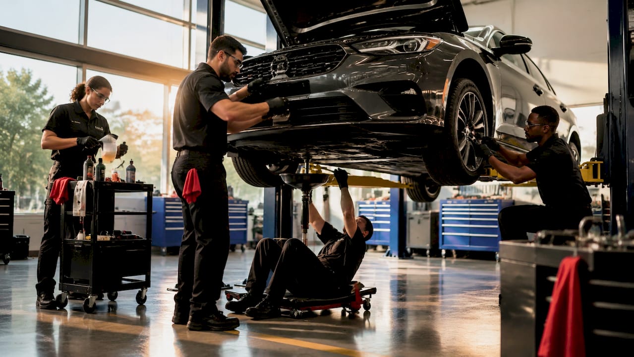Pit crew style workflow at fast lube center
