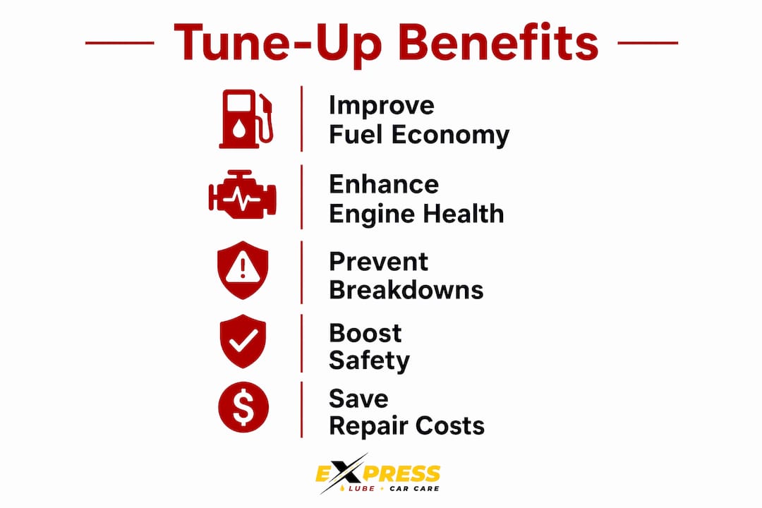 Infographic displaying key benefits of regular car tune-ups