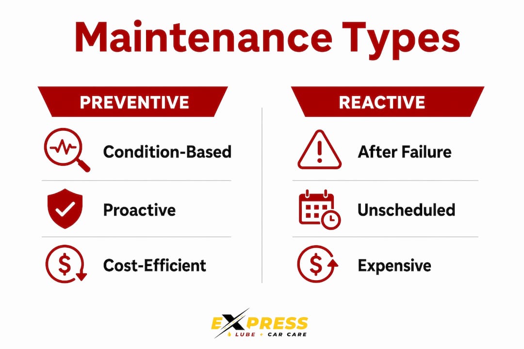 Infographic comparing preventive and reactive vehicle maintenance