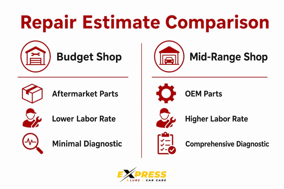 Infographic comparing budget and mid-range auto repair estimates