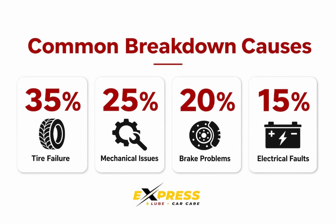Infographic displaying common vehicle breakdown causes and percentages
