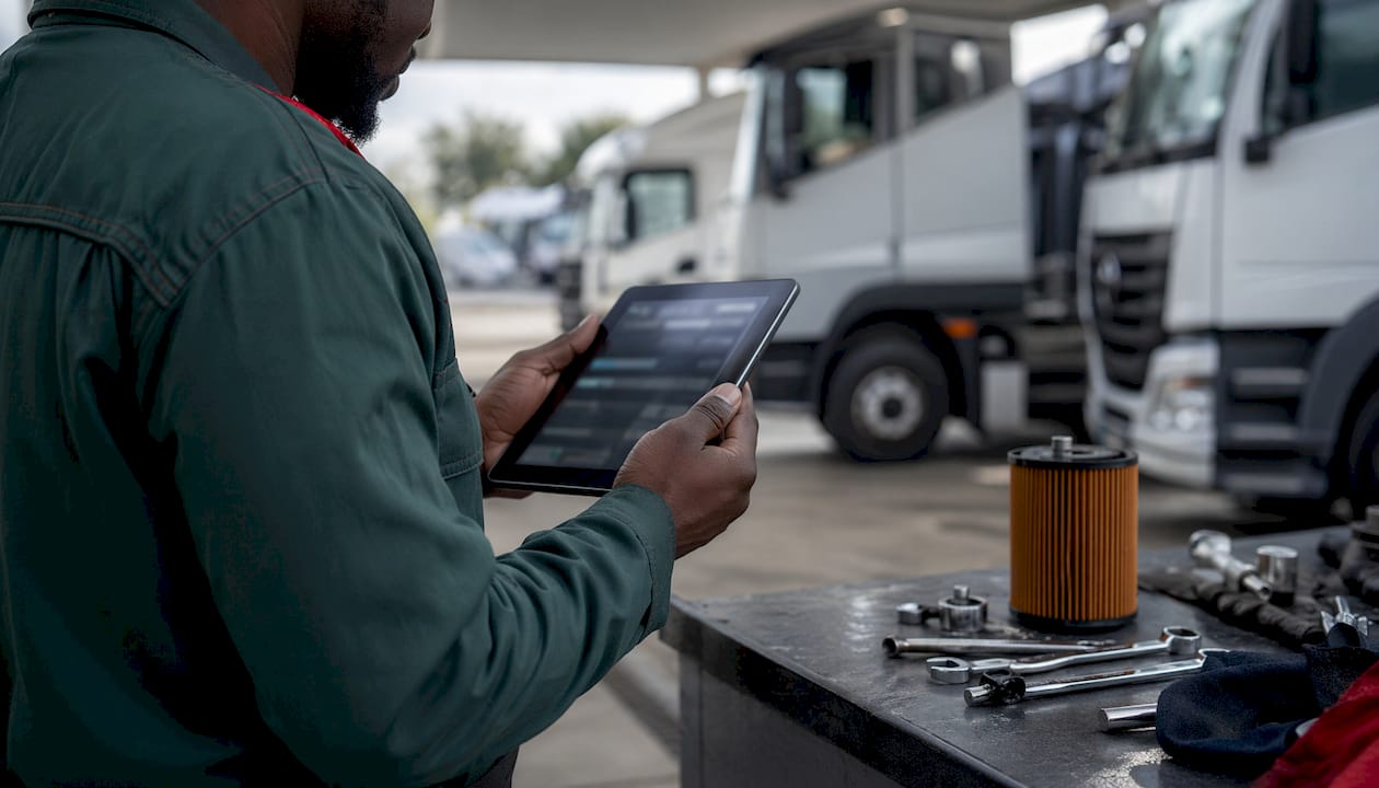 Supervisor examining vehicle telemetry for maintenance