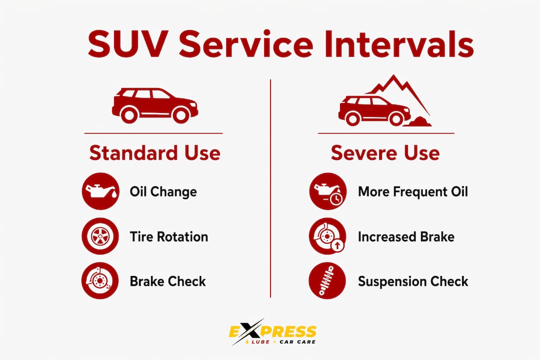 Infographic comparing SUV standard and severe service intervals