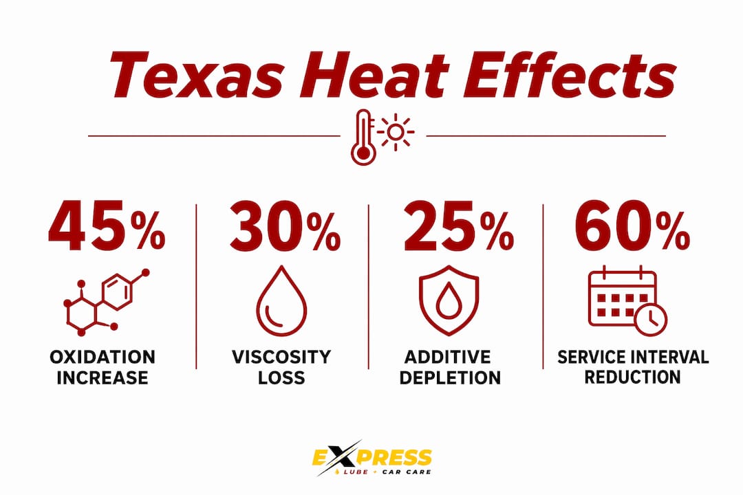 Infographic showing engine oil degradation statistics in Texas heat