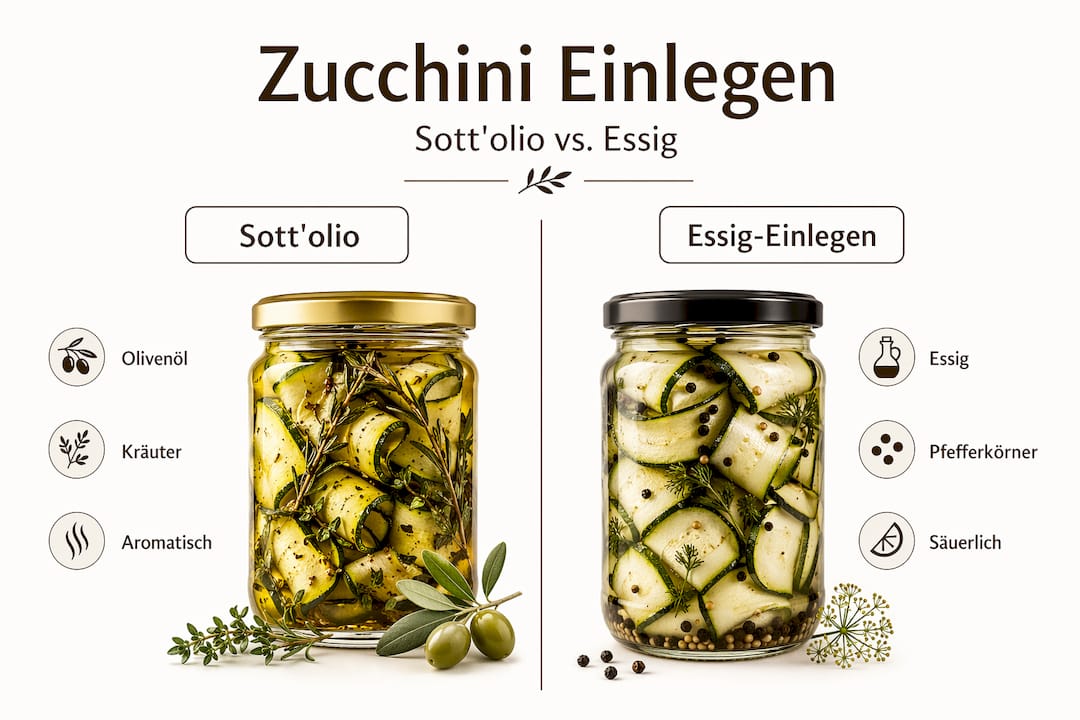 Infografik: Zucchini einlegen im Vergleich – in Öl oder in Essig?