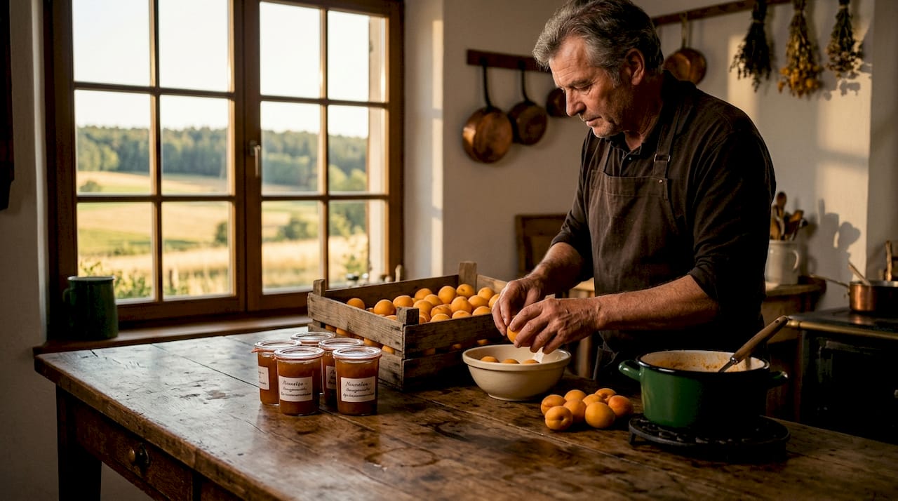 Die Aprikosen werden aussortiert, damit nur die besten für die Marmelade verwendet werden.