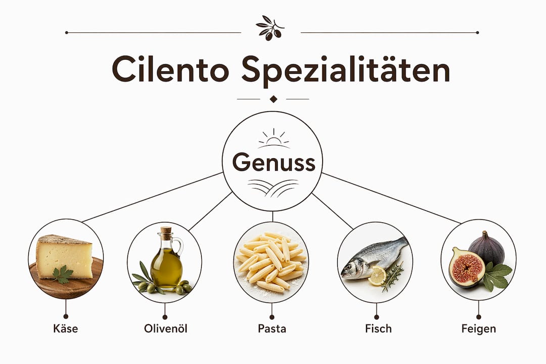 Infografik: Die beliebtesten Spezialitäten aus der Region Cilento auf einen Blick