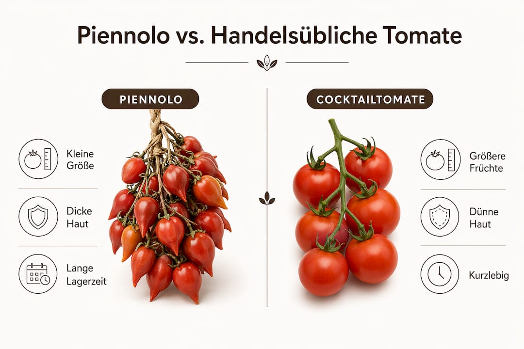 Infografik: Piennolo-Tomate im Vergleich zur klassischen Cocktailtomate