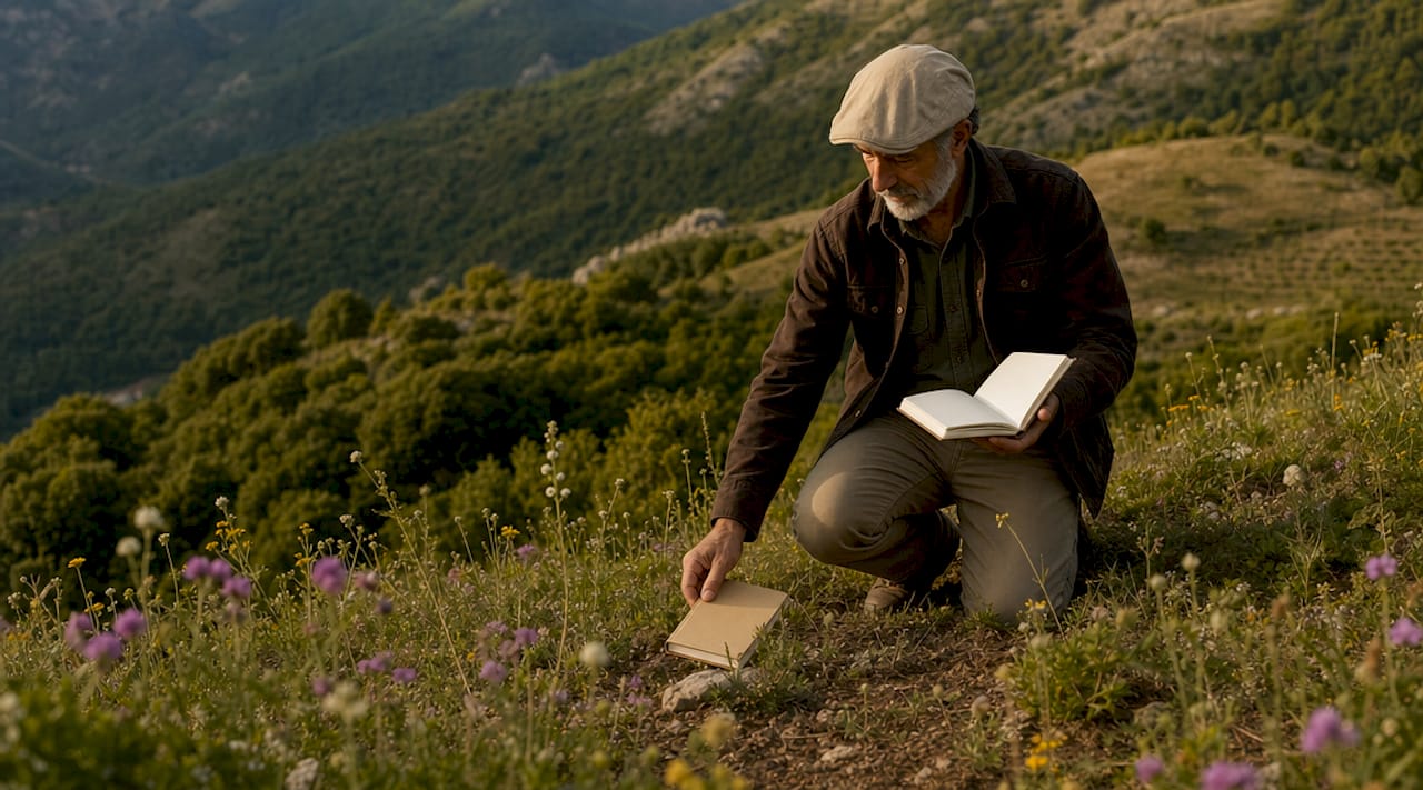 Ein Botaniker erforscht die Pflanzenwelt im Nationalpark Cilento.