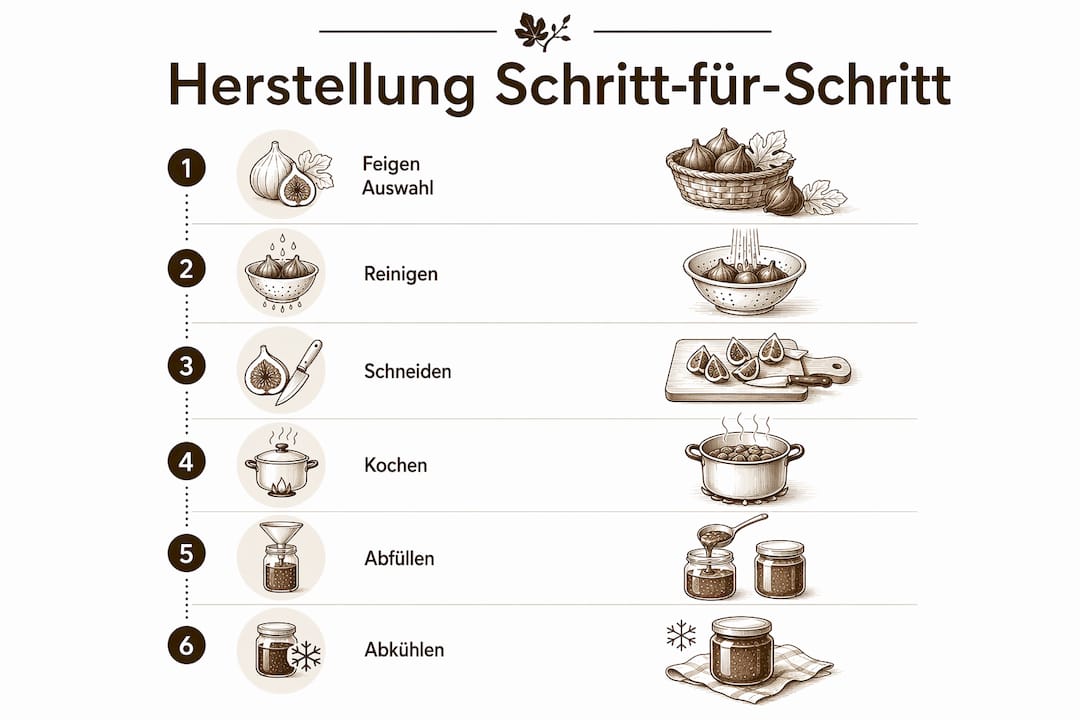 Schritt-für-Schritt-Anleitung zur Zubereitung von Feigenmarmelade als anschauliche Infografik
