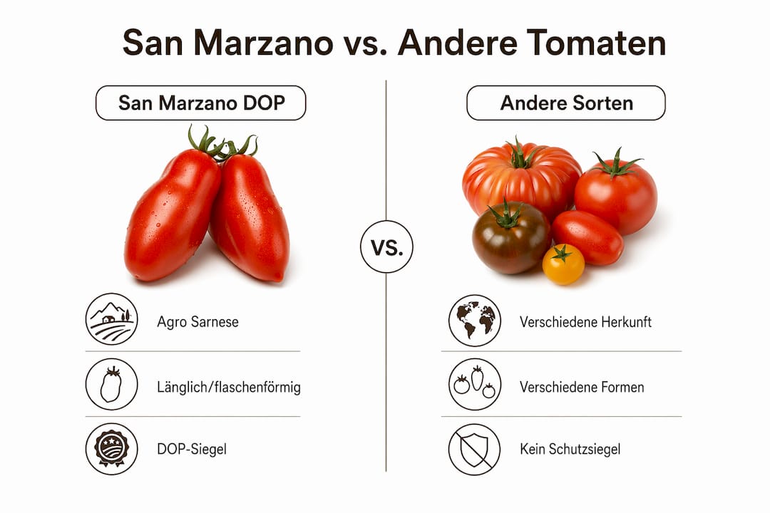Infografik: San-Marzano-Tomaten im Vergleich zu anderen Tomatensorten