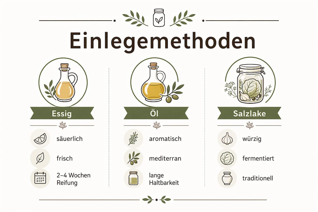 Übersichtsgrafik: Verschiedene Methoden zum Einlegen von Peperoni im direkten Vergleich