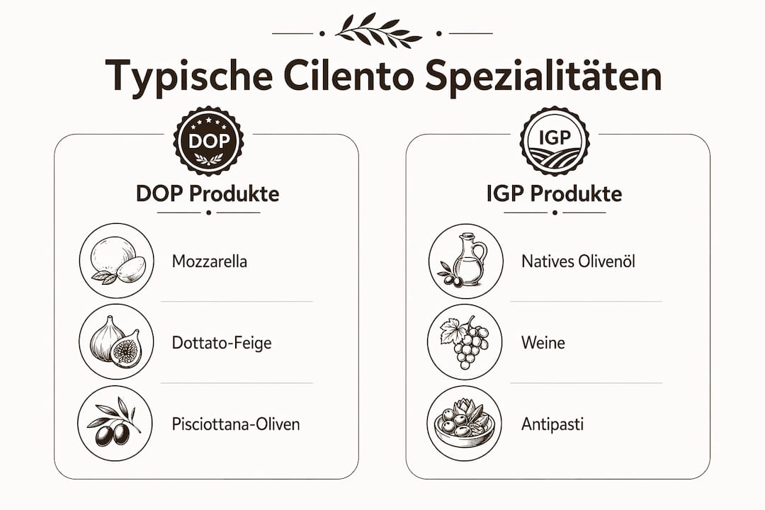 Übersichtsgrafik zu den DOP- und IGP-Spezialitäten aus dem Cilento
