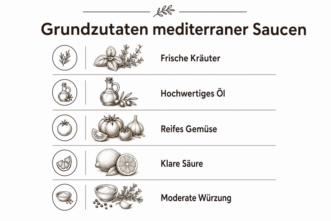 Übersicht: Die wichtigsten Zutaten für klassische mediterrane Saucen