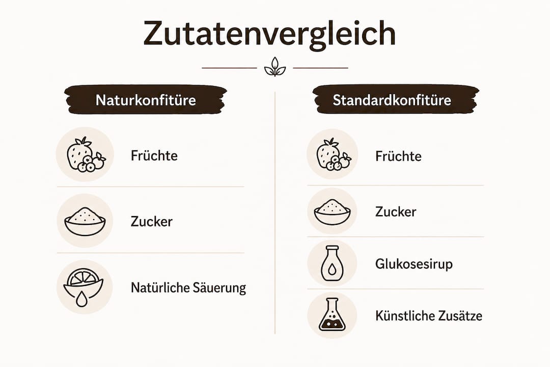 Infografik: Zutaten im Vergleich – Naturkonfitüre und herkömmliche Konfitüre