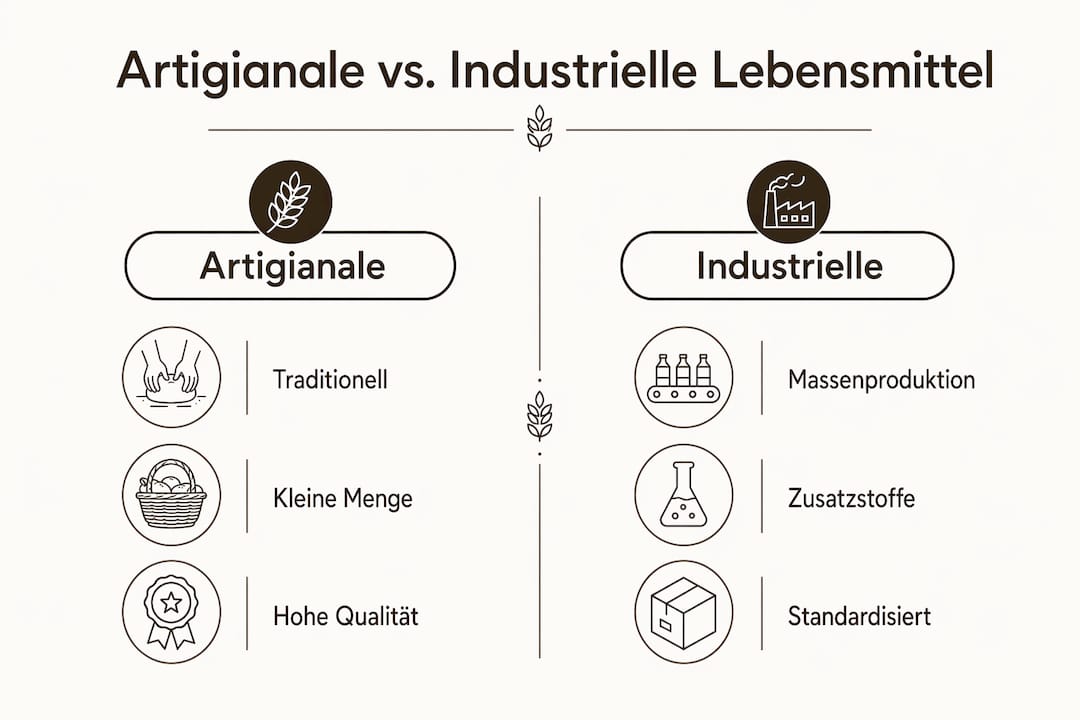 Infografik: Handwerklich hergestellte vs. industriell produzierte Lebensmittel im Vergleich