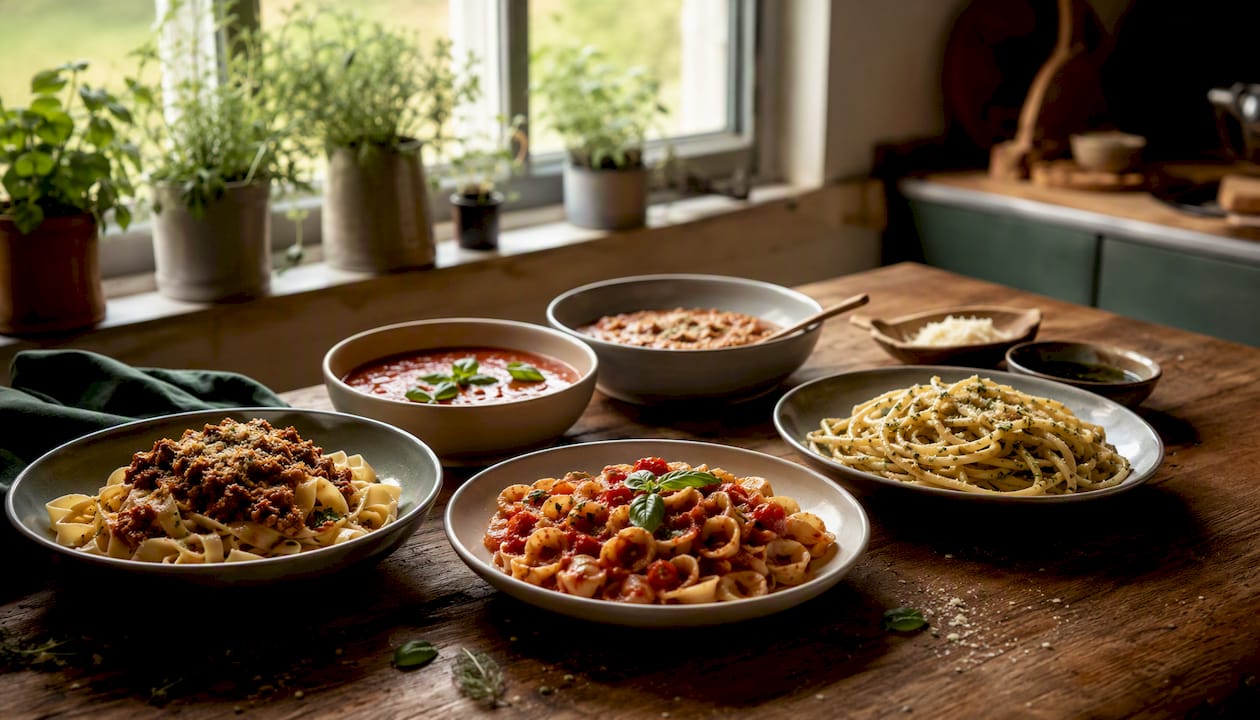 Verschiedene Pastasorten und die passenden Saucen auf einen Blick