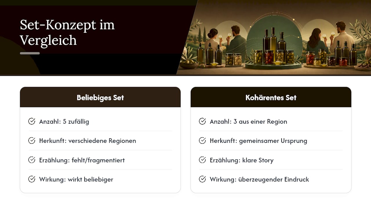 Vergleichsdiagramm der Strategien für Degustationssets