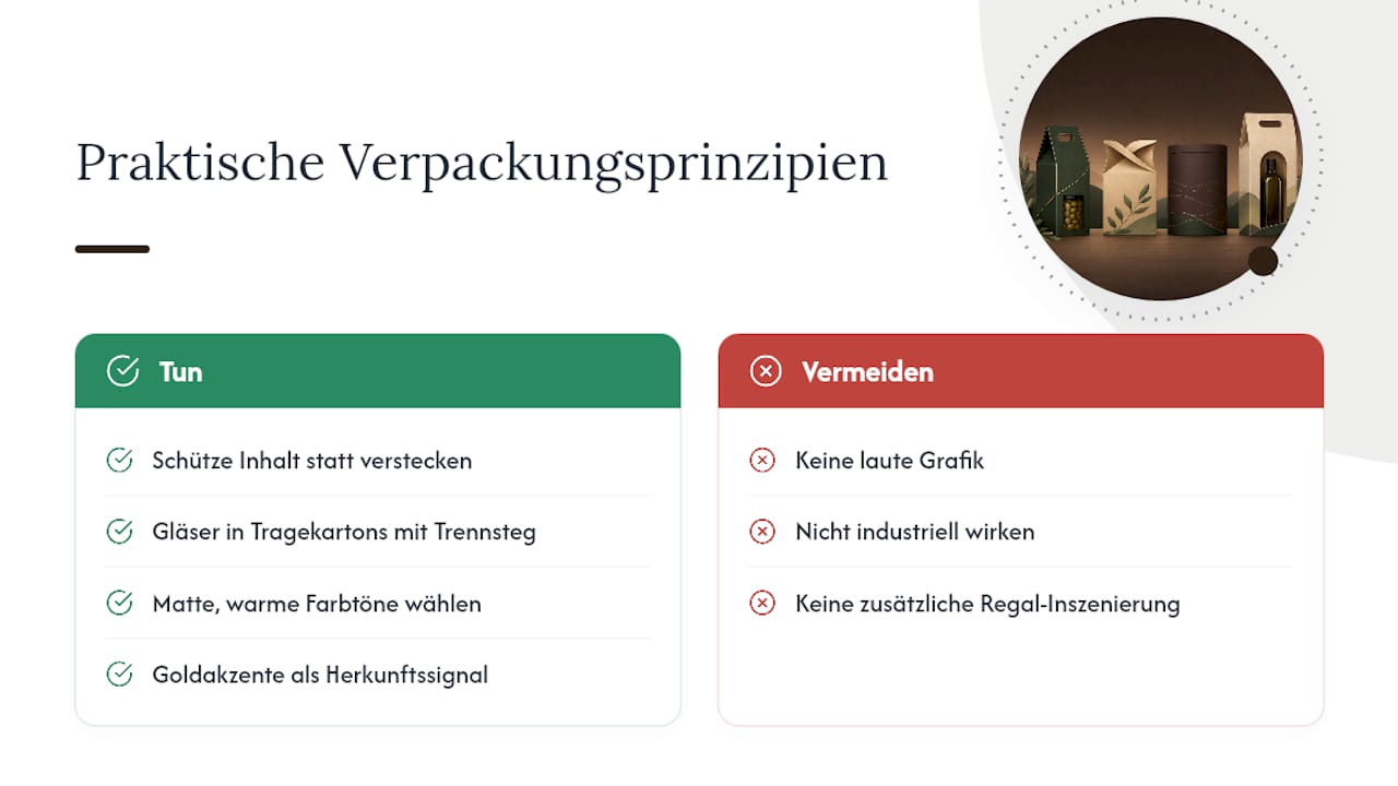 Übersicht: Verpackungsprinzipien für Feinkost im Glas bei Minnelea