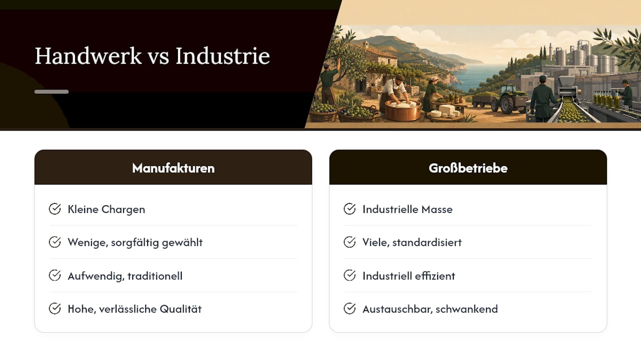 Übersicht: kleine Chargen und wenige Zutaten als Prinzip der regionalen Handwerkstradition